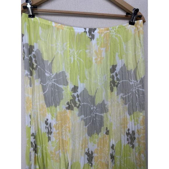 Ruby Rd Midi ALine Skirt Sz 12 Yellow Gray Floral Print Lined Elastic Waist - Picture 2 of 9